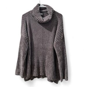 Lida Kate Chenille Ribbed Soft Turtleneck Sweater Gray Size Small